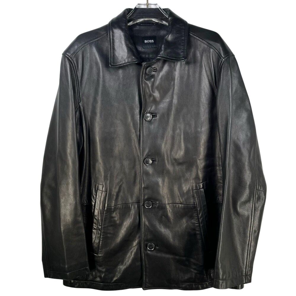 Hugo Boss Men's 38R Lambskin Leather Jacket Black The Calay 5 Button 40" Chest